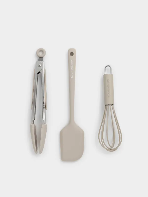 Набор для выпечки, 3 пр, лопатка/щипцы/венчик, силикон/сталь, бежевый, Benefit, image-0