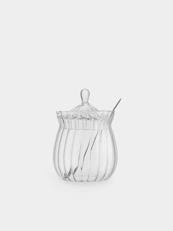 Қантсалғыш, 12 см, 350 мл, қасығы бар, шыны Р/болат, Camellia, image-1