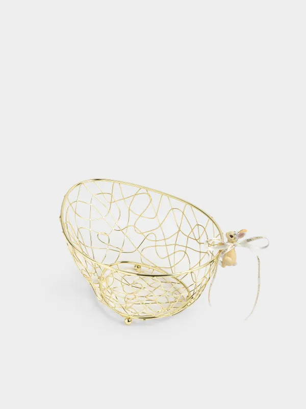Жеміс себеті, 25х18 см, металл/полирезин, алтын түстес, Қоян, Twist gold, image-3