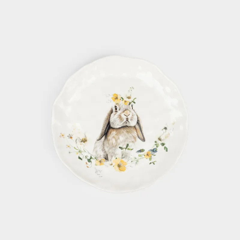 Түскі ас тәрелкесі, 28 см, керамика, ақ, Гүлдері бар қоян, Natural Easter
