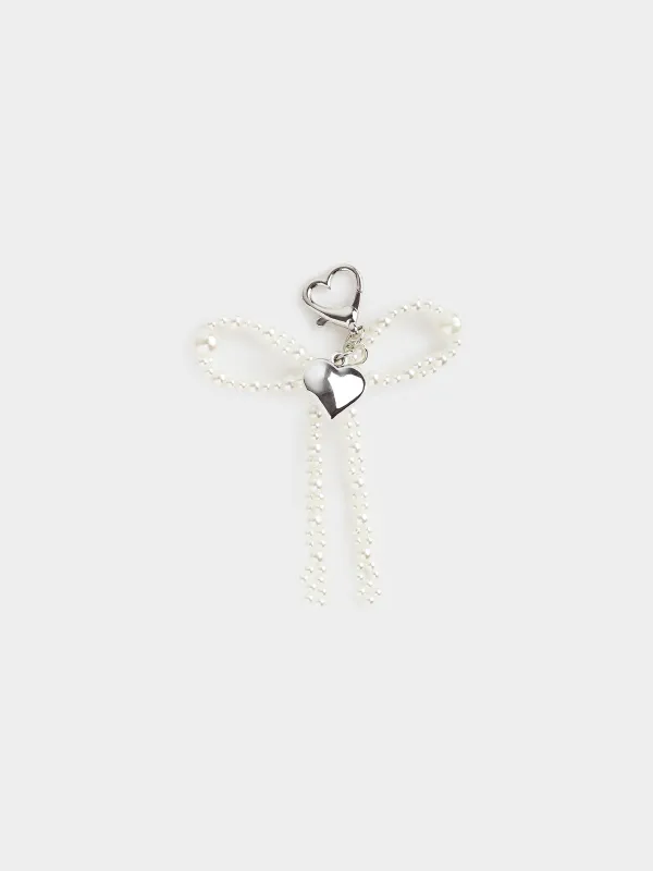 Салпыншақ, 9 см, акрил/металл, күміс, Жүрек және моншақтар, Pearl heart, image-0