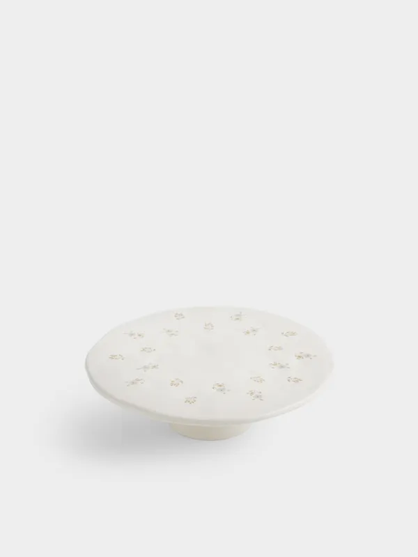 Аяқты ыдыс, 23х7 см, керамика, сүт түстес, ескірген гүлдер, La flore, image-1