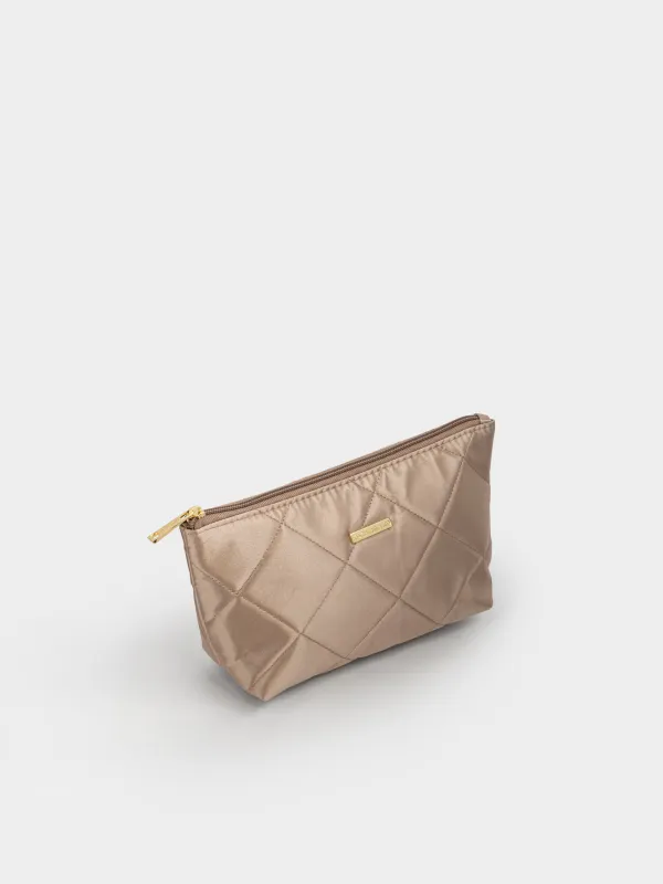 Косметикалық сөмке, 26х13 см, сырылған, сәтен, сүт түстес, Quilted silk, image-1