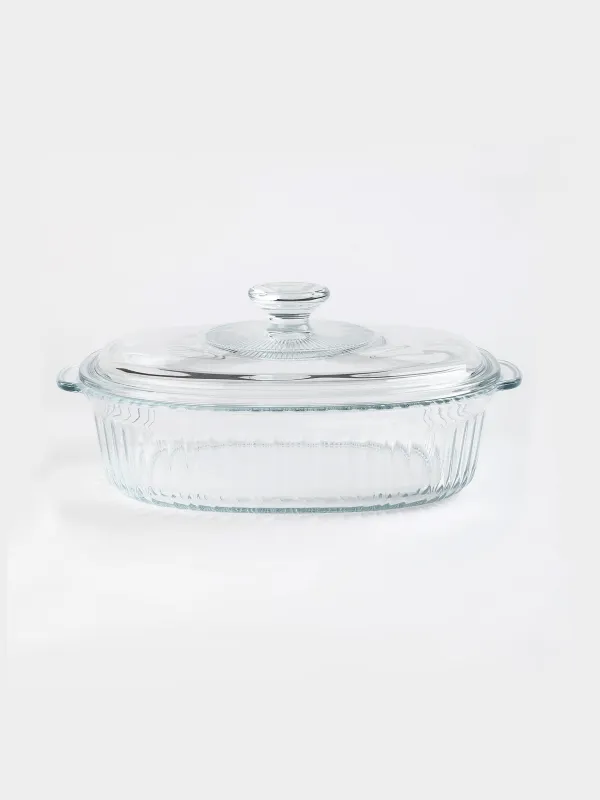 Пісірме таба, 27x19 см, 1,8 л, қақпағы бар, шыны т, сопақша, Cook ribbed, image-0