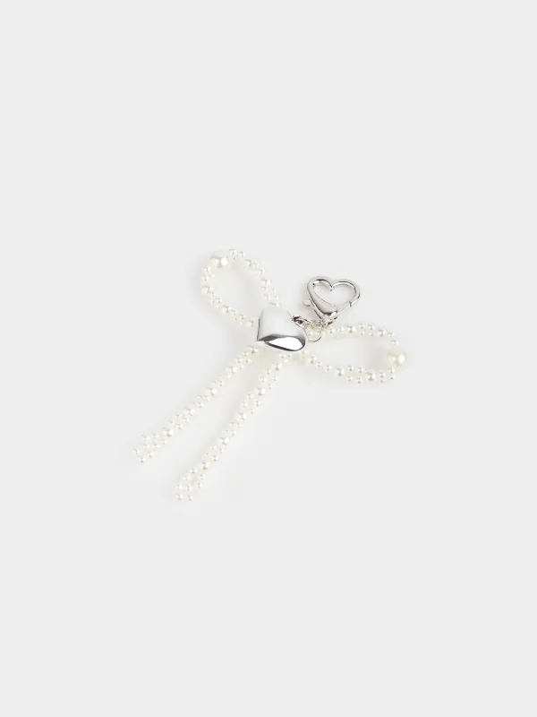 Салпыншақ, 9 см, акрил/металл, күміс, Жүрек және моншақтар, Pearl heart, image-1