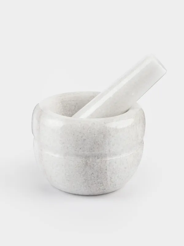 Ступка для специй, 10 см, с пестиком, мрамор, белая, Полоса, Marble, image-3