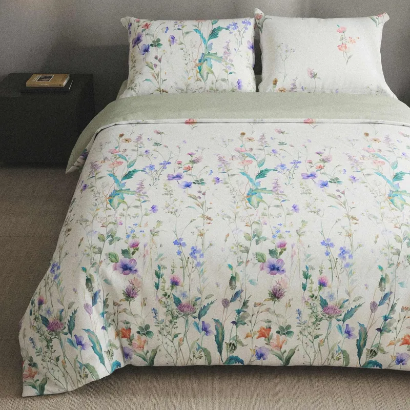 Төсек-орын жиынтығы, еуро, 300 TC, жасыл, Дала гүлдері, Tencel