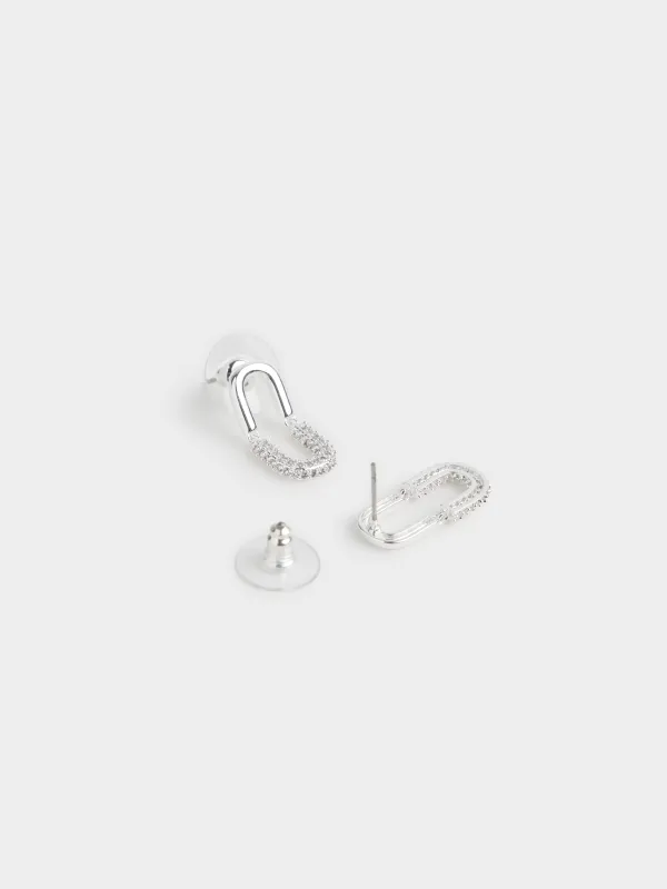 Пуссет сырғалары, 2 см, 2 дана, металл/циркон, күміс түстес, Jewelry crystal, image-3