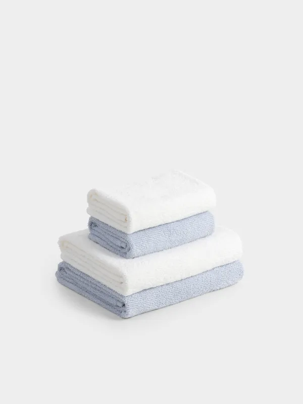 Комплект полотенец, 50х90/70х140 см, 4 шт, хлопок, белый/голубой, Terry cotton, image-0