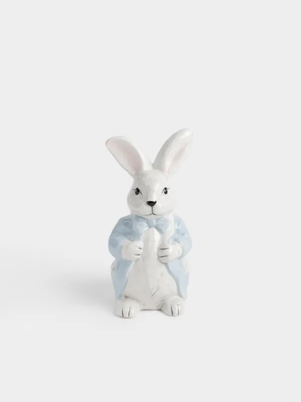 Мүсінше, 22 см, керамика, сұр, Пиджак киген қоян, Easter, image-0