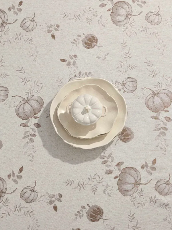 Скатерть, 170х250 см, жаккард, полиэстер, бежевая, Тыквы в листьях, Zapallos, image-6