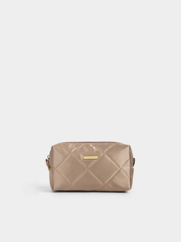 Косметикалық сөмке, 20х10 см, сырылған, сәтен, сарғылт-қоңыр, Quilted silk, image-0