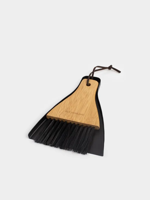 Щетка для мусора, с совком, 17 см, пластик/бамбук/сталь, черная, Black clean, image-1