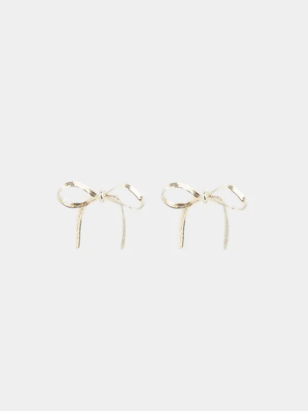 Пусет сырғалары, 6 см, 2 дана, металл, күміс түстес, Бантик, Jewelry, image-0