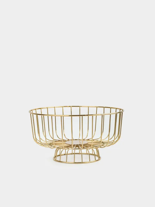 Жеміс себеті, 28х20 см, аяқты, металл, алтын, Twist gold, image-0