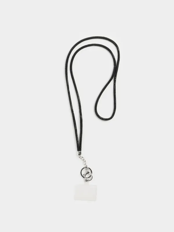 Тізбек, 1,1 м, телефонға арналған, полиэстер/страздар, қара, Jewelry black, image-0