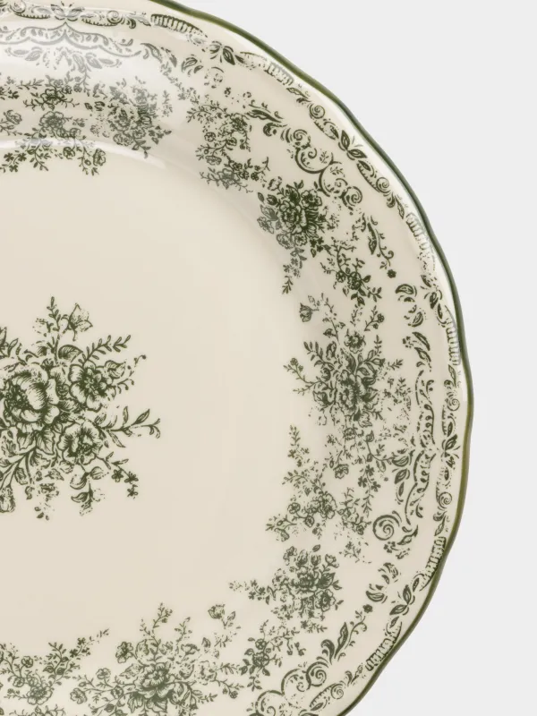 Түскі ас тәрелкесі, 28 см, фарфор Р, сүт түстес, Жасыл гүлдер, Green lace, image-1