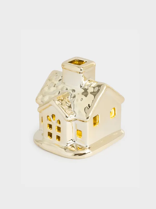 Мүсінше, жарықтандырылған, 7 см, фарфор P, алтын, Үй, House shape, image-2