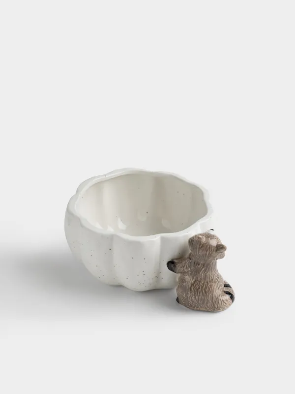 Салатник, 20х8 см, 1 л, керамика D, молочный, в крапинку, Енот, Raccoon, image-2