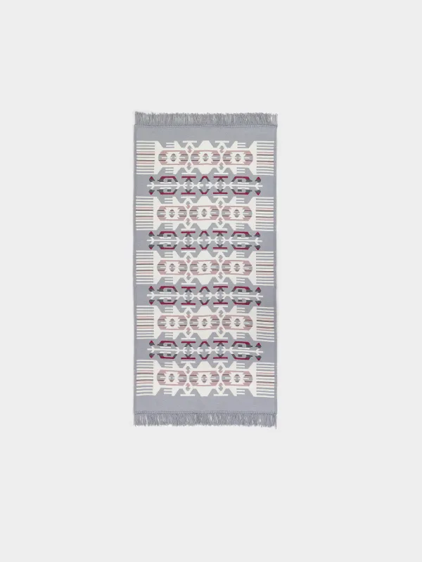 Кілемше, 80х150 см, екі жақты, шашақты, акрил, ақ-сұр, өрнек, Carpet, image-0