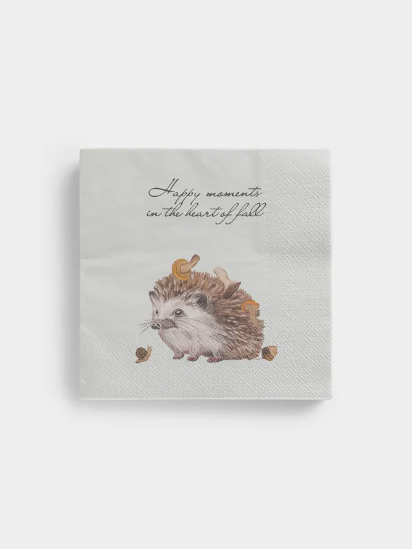 Қағаз майлықтар, 33х33 см, 20 дана, шаршы, сүт түстес, Кірпі, Forest hedgehog, image-0