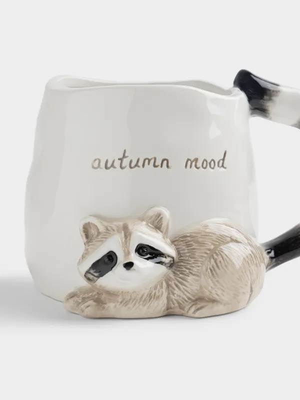 Кружка, 460 мл, керамика D, молочная, Енот, Raccoon, image-1