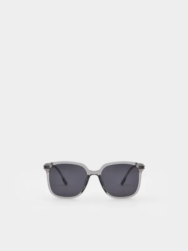 Күннен қорғайтын көзілдірік, металл/пластик, шаршы, сұр, Eyewear, image-0