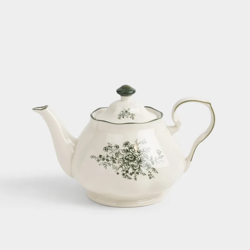 Шайнек, 1,4 л, фарфор Р, сүт түстес, Жасыл гүлдер, Green lace