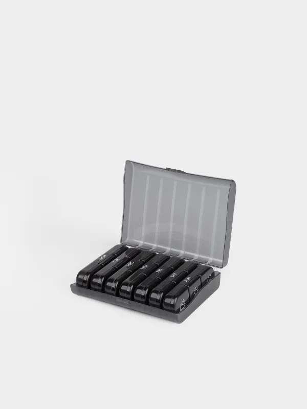 Органайзер для таблеток, 16х12 см, с чехлом, пластик, черный, Compact, image-0