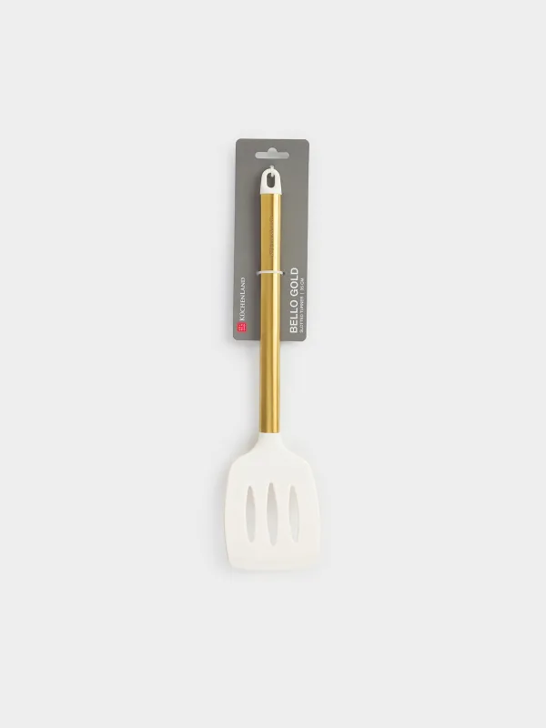 Қалақ, 35 см, саңылаулары бар, болат/силикон, сүт түстес, Bello gold, image-4