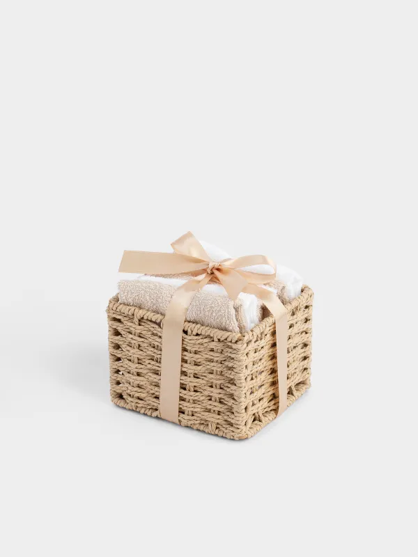 Сүлгі, 30х30 см, 6 дана, садақпен себетте, мақта, бежевый / ақ, Basket towel, image-5