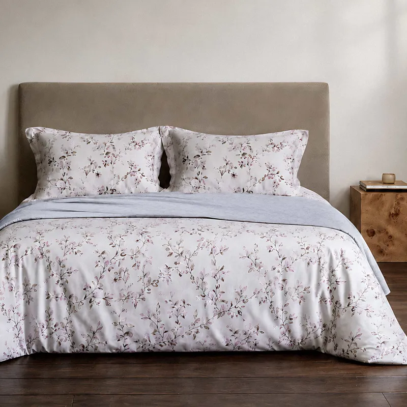 Төсек жиынтығы, Еуро, тенсель 300 ТС, сұр, Бұтақтар, Tencel