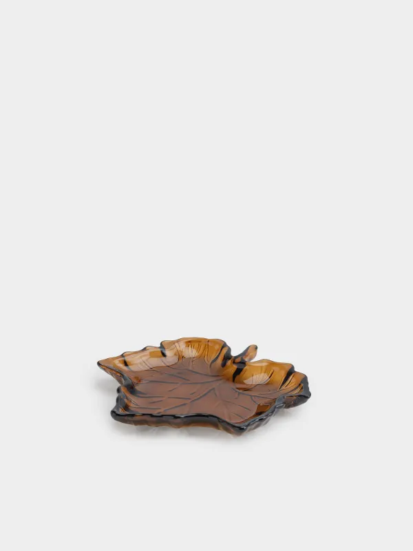 Блюдо, 16х17x2 см, стекло, коричневое, Кленовый лист, Leaves, image-1