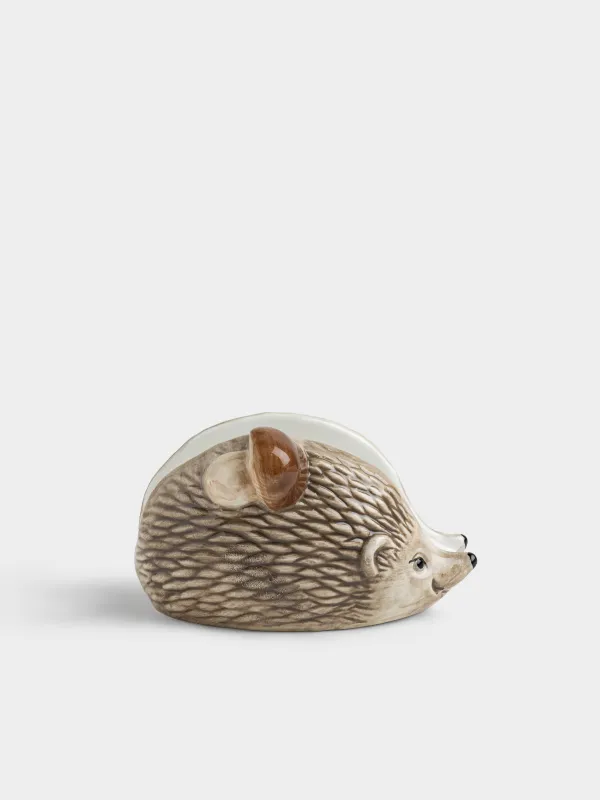 Салфетница, 14 см, керамика D, коричневая, Еж с грибом, Hedgehog, image-0