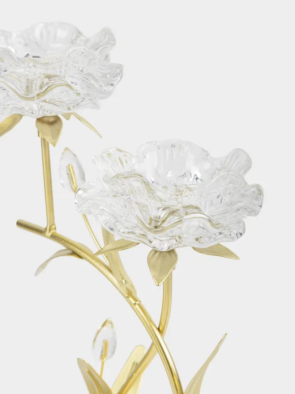 Шам ұстағыш, 30 см, 2 шай шамы, шыны/металл, алтын, Гүлдер, Fantastic flowers, image-3