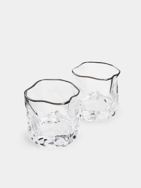 Виски стақаны, 8 см, 245 мл, 2 дана, шыны, күміс жиегі бар, Slalom silver, image-1