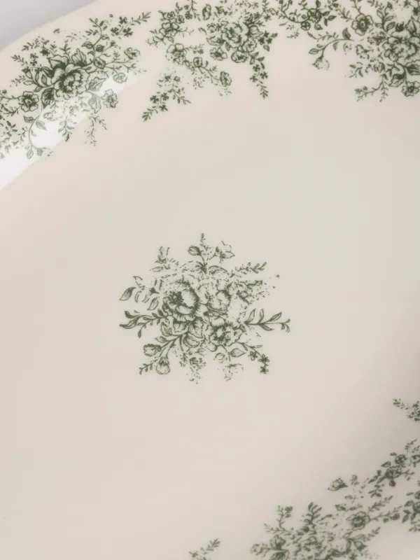 Ыдыс, 26х17 см, фарфор Р, сопақ, сарғылт-қоңыр, Жасыл гүлдер, Green lace, image-3