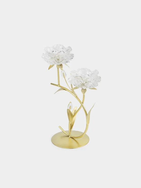 Шам ұстағыш, 30 см, 2 шай шамы, шыны/металл, алтын, Гүлдер, Fantastic flowers, image-1
