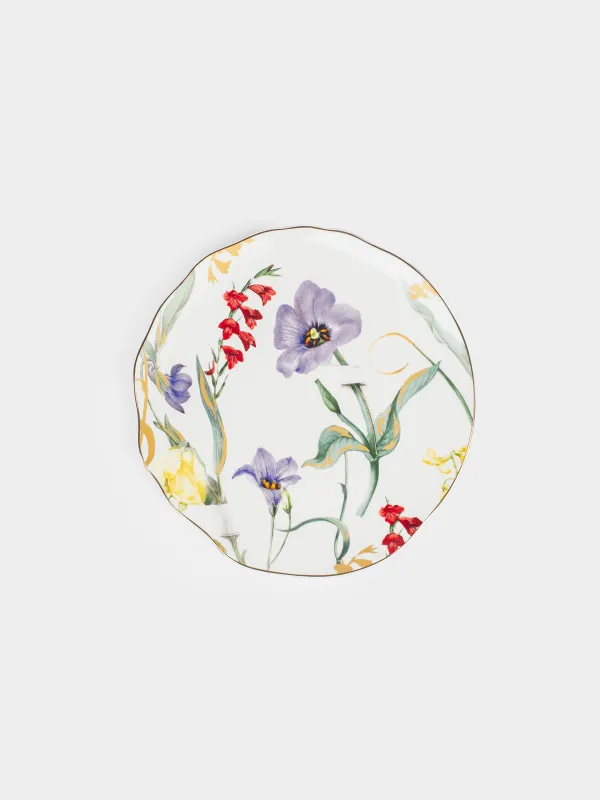 Түскі ас тәрелкесі, 26 см, фарфор N, ақ, алтын жиегі бар, Гүлдер, Night flower, image-0