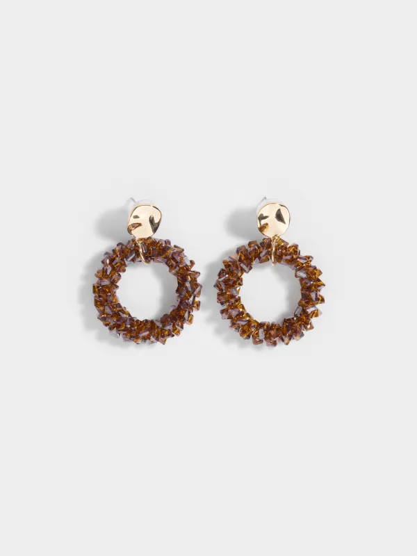 Пусет сырғалары, 5 см, 2 дана, болат/шыны, қоңыр, Кристалдар, Jewelry crystal, image-0