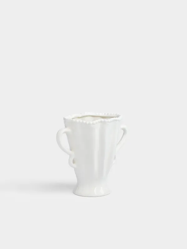 Гүл вазасы, 16 см, тұтқалары бар, керамика, сүт түстес, Нүктелер, Crumple grace, image-2