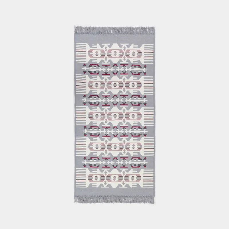 Кілемше, 80х150 см, екі жақты, шашақты, акрил, ақ-сұр, өрнек, Carpet
