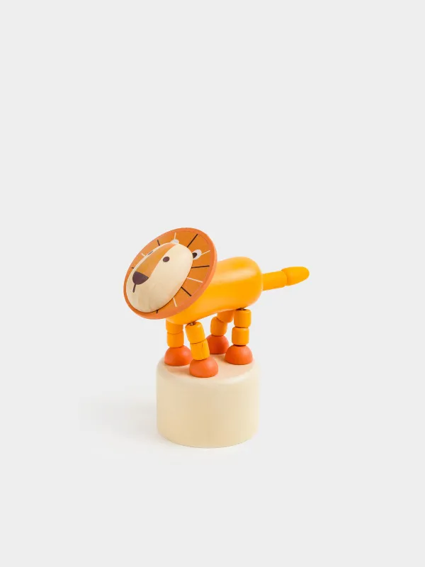 Игрушка, 9х4 см, дергунчик, дерево, желтая, Львенок, Leo, image-0