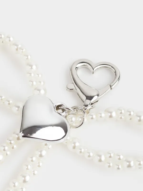Салпыншақ, 9 см, акрил/металл, күміс, Жүрек және моншақтар, Pearl heart, image-3