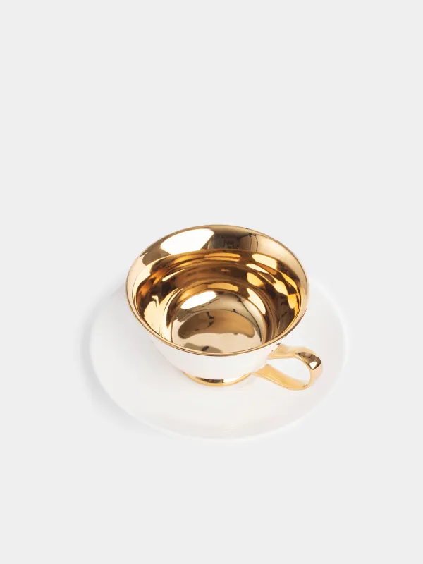 Шай жұбы, 220 мл, 1 адам, 2 зат, фарфор N, алтын-сүт түстес, Elegant gold, image-1