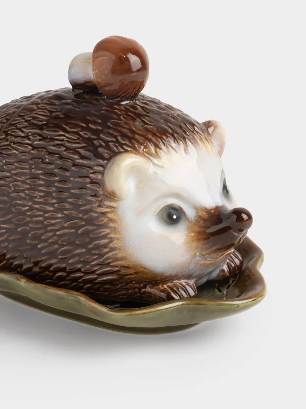 Сары май ыдысы, 18 см, керамика K, қоңыр, Саңырауқұлағы бар кірпі, Hedgehog, image-1