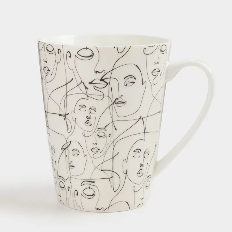 Кружка, 420 мл, фарфор N, молочная, Абстрактные лица, Face ,image-0