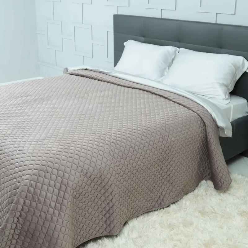 Покрывало, 220х240 см, стеганое, вельвет/микрофибра, сиреневое, Stitch velvet, image-0