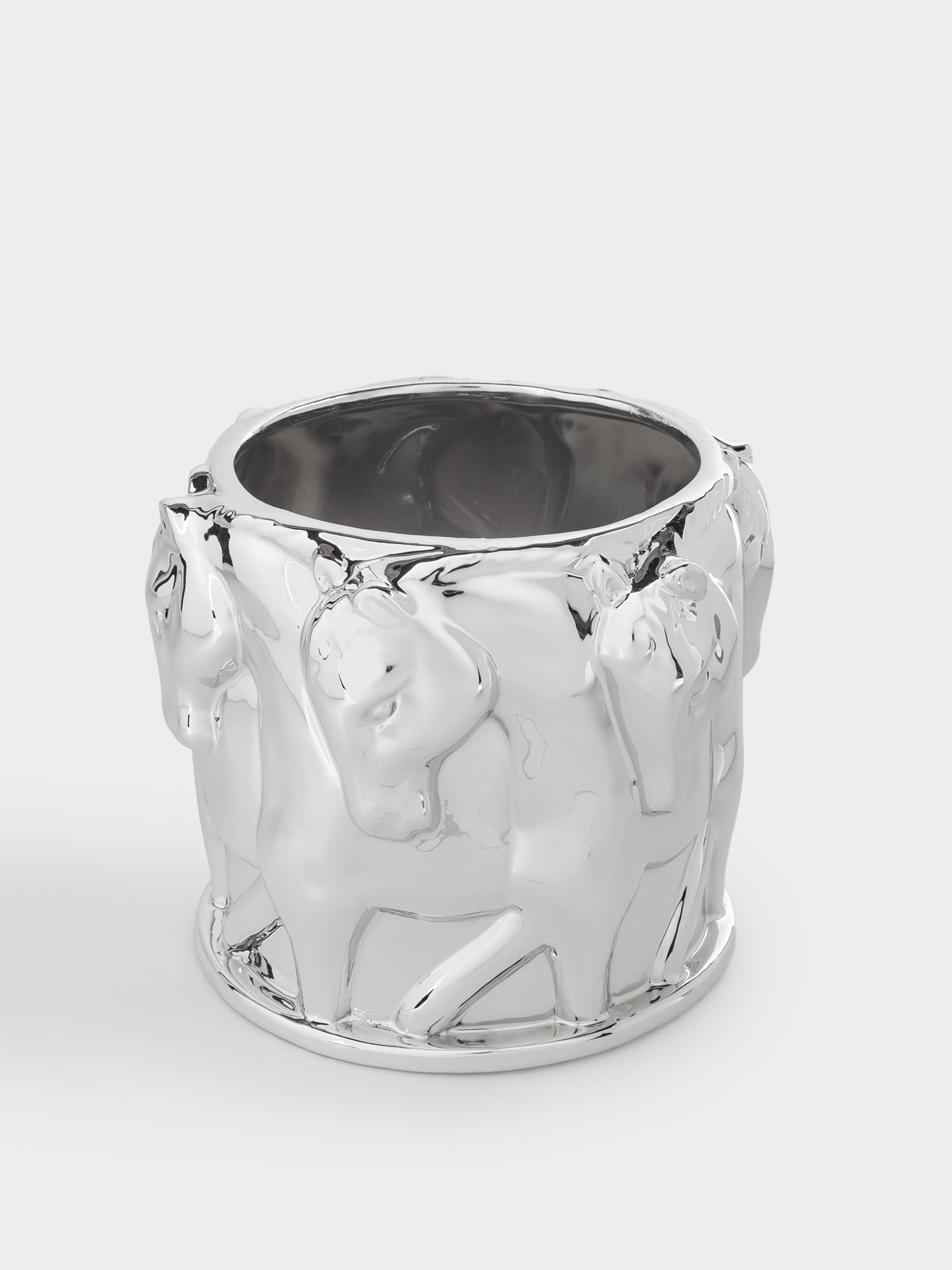 Кашпо, 13х14 см, фарфор P, серебристое, Лошади, Horse silver, image-1
