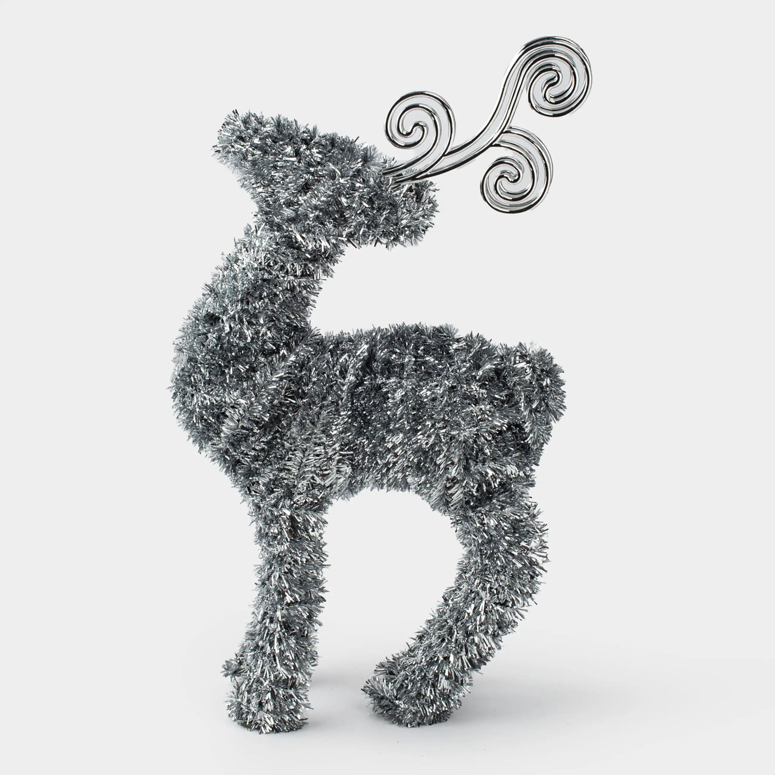 Мүсінше, 42 см, шырша жылтырағы/пластик, күміс, Бұғы, Tinsel decor